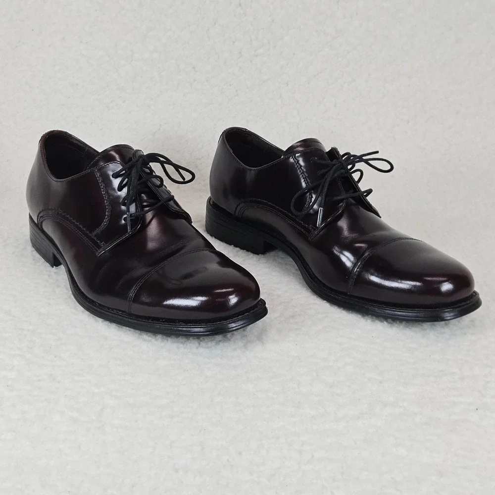 Johnston & Murphy Atchison Cap Toe Oxford Men's 10M Burgundy Leather Dress Shoes